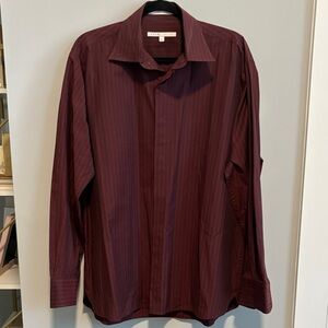 Perry Ellis Deep Burgundy Striped Patterned Dress Shirt